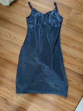 OAK + FORT Slate Gray Satin Slip Dress